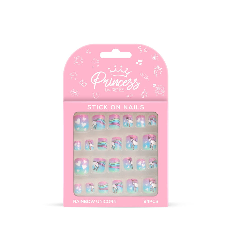 Princess by RENEE Stick on Nails Rainbow Unicorn | 24 Reusable Artificial Nail Set | Lightweight, Long Lasting, Easy to Use | Quick Fix for Special Occasions