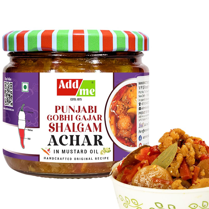 Add Me Homemade Gobhi gajar Shalgam Pickle 350g, Fresh Sweet & Sour Mixed Pickle of Cauliflower, Carrot & Turnip | Indian Pickles in Mustard Oil Vintage Recipe