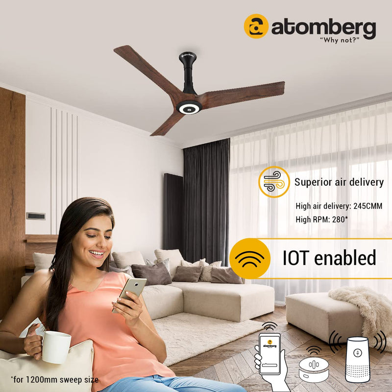 atomberg Aris Starlight 1200mm Ceiling Fans with Underlight, IoT and Remote Control | Smart Fan with Noiseless Operation | BLDC Motor 5 Star Rated Ceiling Fan | 2+1 Year Warranty (Dark Teakwood)