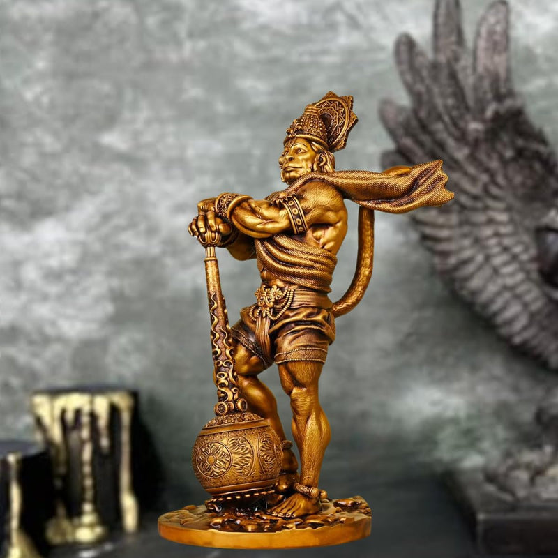 Nivish Bahubali Hanuman Ji Murti for Car Dashboard | Balaji Bajrangbali Idol for Pooja, Temple, Office|Home Décor Showpiece Gift for Housewarming, Anniversary | Golden 4.3 Inch (Resin)