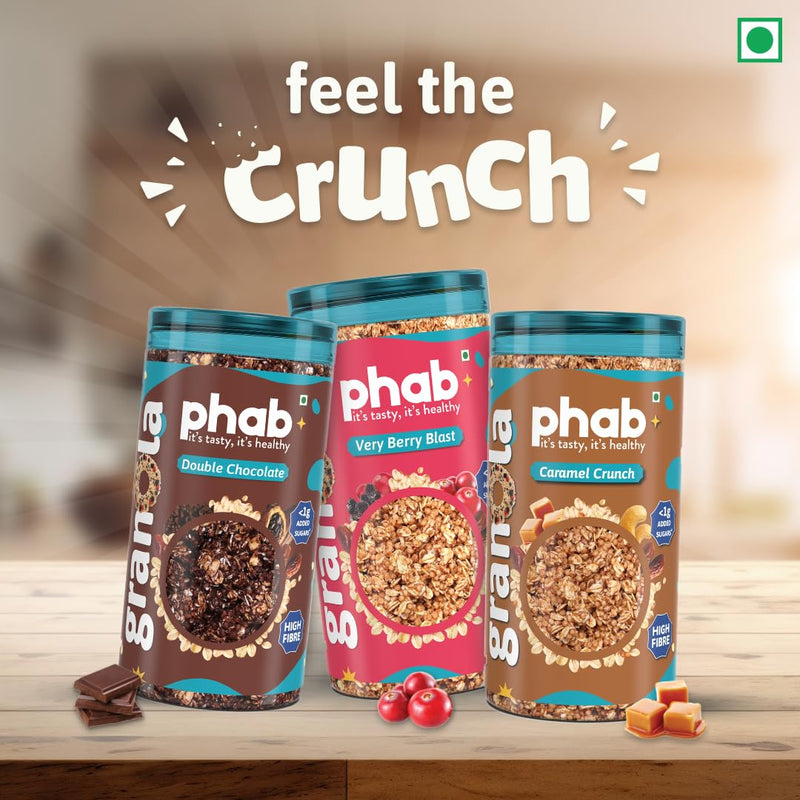 Phab - Crunchy Granola Cereals - Very Berry Blast 245g | Breakfast Superfood with High Fiber | 37% Oats | Golden Raisins, Arabian Dates, Cranberries & Pre-Biotics