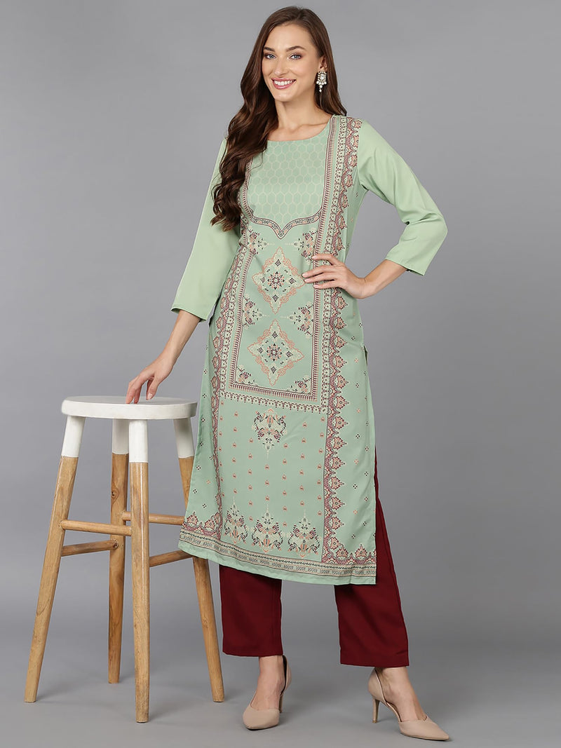 Vaamsi Women's Polyester Ethnic Motifs Straight Kurti (PK1814A_Olive_M)