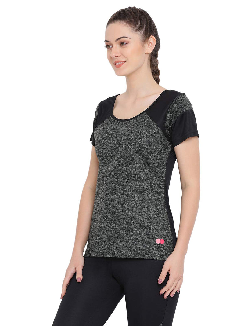 Clovia Women's Printed Gym/Sports Activewear Top (AT0096P17_Green_S)