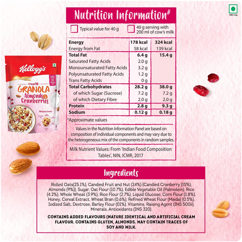 Kellogg's Chocos Fills Double Chocolaty 170g and Granola Almonds & Cranberries 140g Combo Pack | Naturally Cholesterol Free | Multigrain Breakfast Cereal