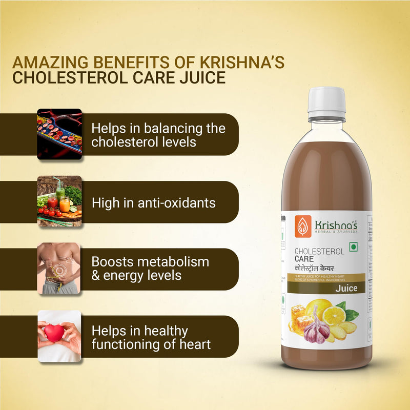 Krishna's Herbal & Ayurveda Cholesterol Care Juice - 1000 ml | Contains Honey with Apple Cider Ginger Garlic, Sugar Free, Helps in Digestion Heart Health, Health Drink, Made in India