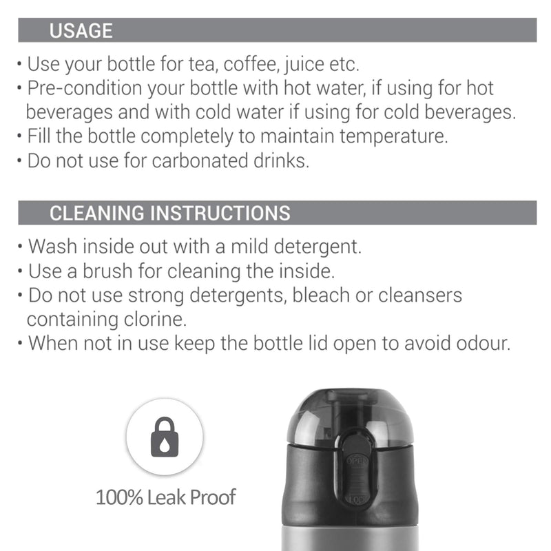 Milton New Crown 600 Thermosteel Hot or Cold Water Bottle, 500 ml, Black | Easy to Carry | Office Bottle | Hiking | Trekking | Travel Bottle | Gym | Home | Kitchen Bottle