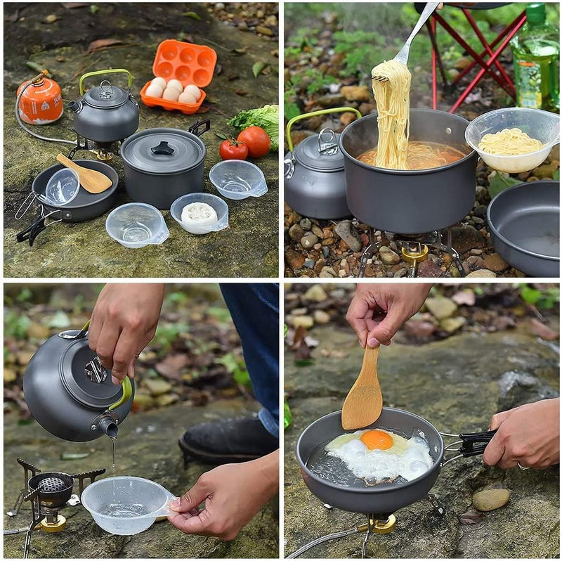 Ship Portable Outdoor Cooking Set Pot Bowl Teapot Coffee Kettle Set Cookware Tableware for Camping Picnic Hiking