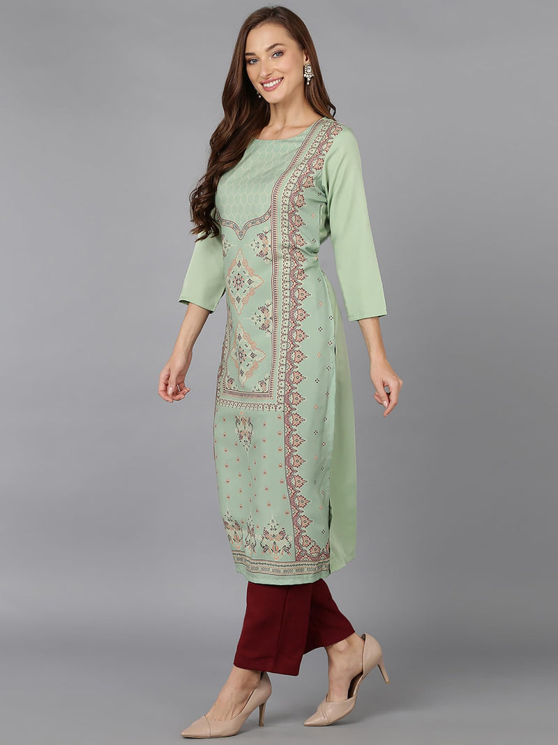 Vaamsi Women's Polyester Ethnic Motifs Straight Kurti (PK1814A_Olive_M)