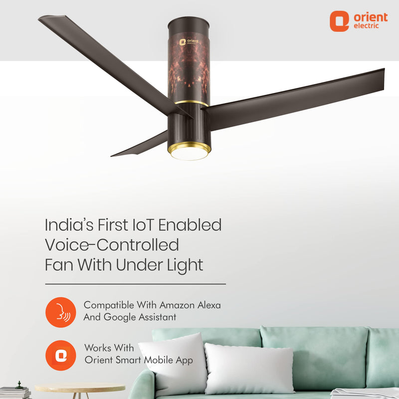 Orient Electric Aeroslim 1200mm BLDC motor Smart Ceiling Fan with IOT, Remote & Under light (Flame Gold)