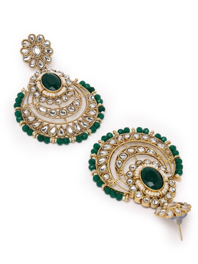 Sukkhi Indian Traditional Gold Plated Green Stone & Beads Choker Necklace Set With Earring And Maangtika | Jewellery Set For Women (NS105710)