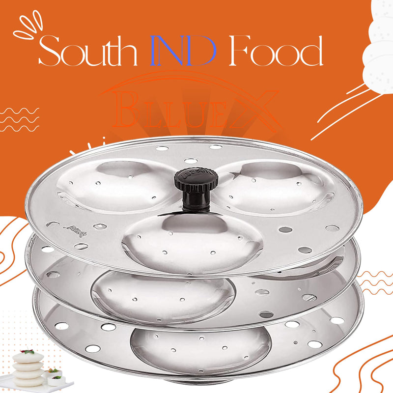 BLLUEX - Stainless Steel Idli Stand Idli Maker 3 x 3 Plates (9 Idly) for Home And kitchen