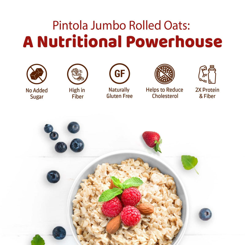 Pintola Oats 1kg, 100% JUMBO Rolled Oats, Wholegrain, Gluten Free, High Fibre & Protein, Natural Whole Grain, Dalia Porridge, Diet Food for Weight Loss, Nutritious & Healthy Breakfast Oatmeal, Cereals