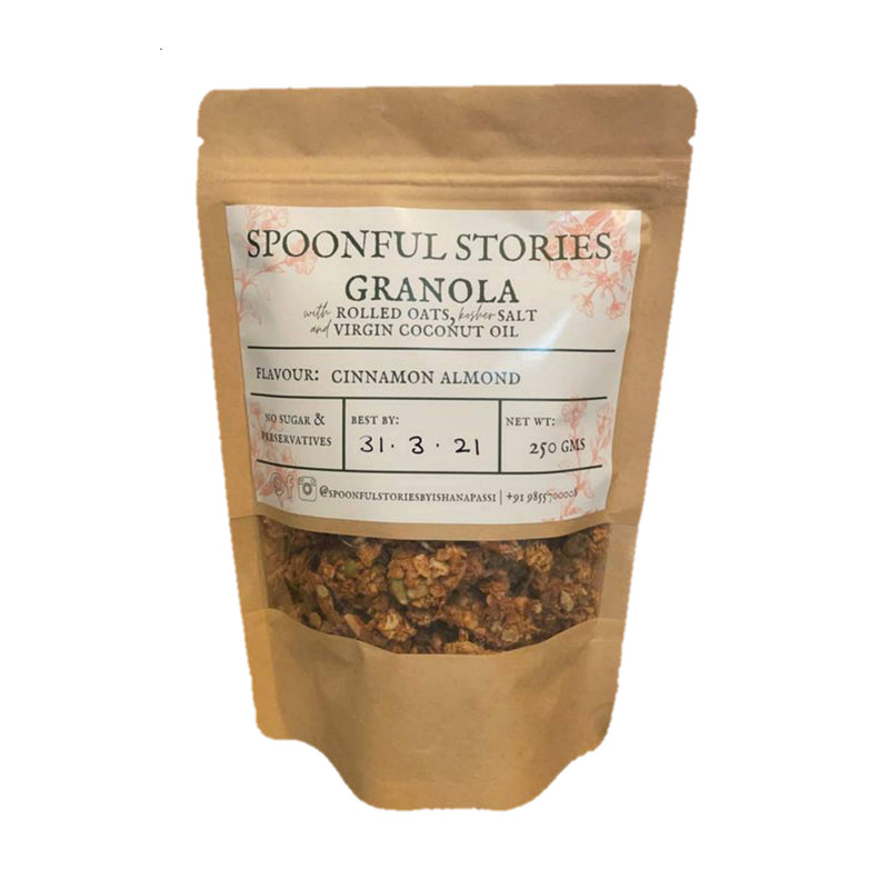 Spoonful Stories Homemade Cinnamon Almond Granola | With Almonds, Raisins, Sunflower & Pumpkin Seeds | Healthy Sugar Free Breakfast | 250 gm