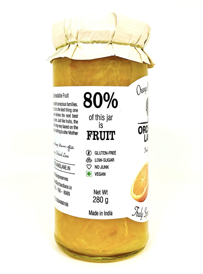 Orchard Lane Orange Marmalade Jam with 80% orange content, No Preservatives or chemicals, 280 grams- Low Sugar