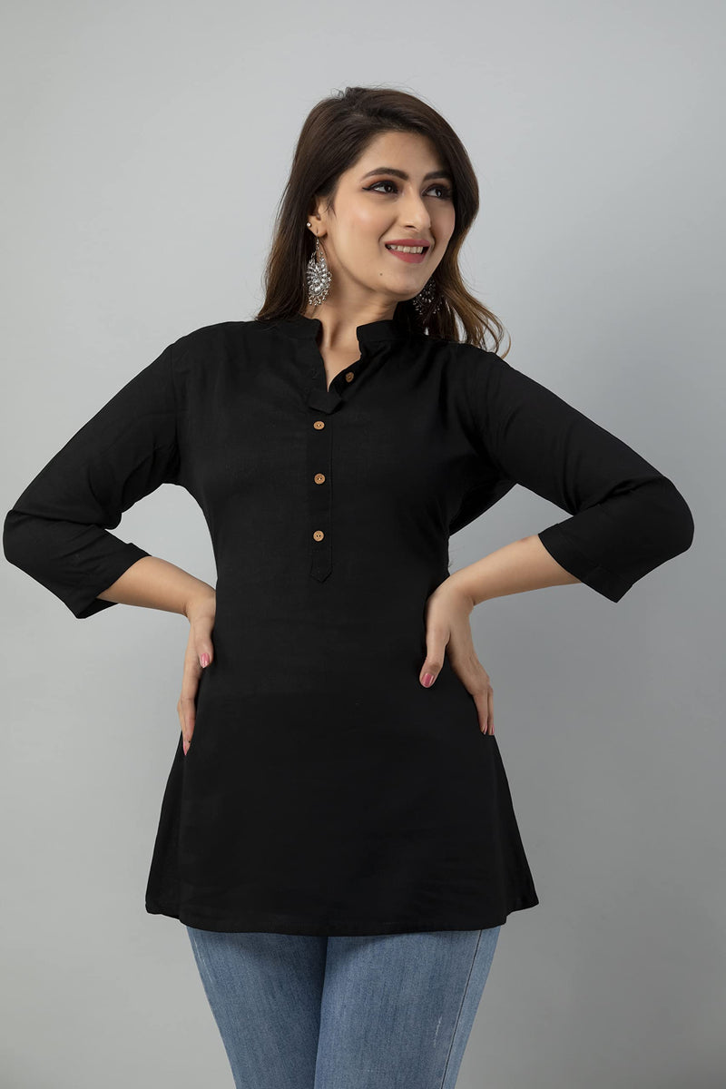 Kyraa Women Solid Tunic Top - Jeans Top - Fully Stitched 3/4 Sleeve - Solid Color - Regular Fit - Office Wear Festival - Tunic Tops for Jeans (3XL) Black