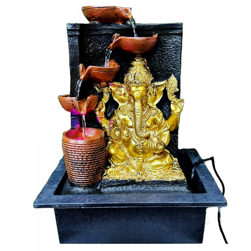 ALILA Ganesha Ganesh Ji Water Fountain Showpiece Idol for Home Living Room Temple Decor with Led Lights Table Top Decoration Gift Gifting Item, 15 inches