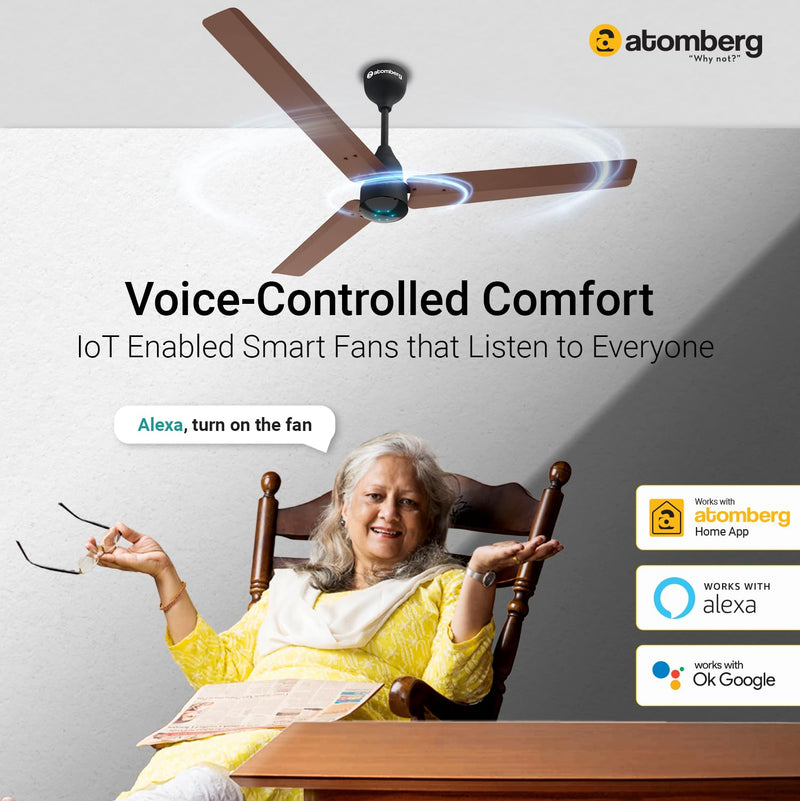 atomberg Renesa Smart 1200mm BLDC Motor 5 Star Rated Ceiling Fan with IoT and Remote | Smart and Energy Efficient Fan with LED Indicators | Saves Upto 65% Energy | 2+1 Year Warranty (Brown)