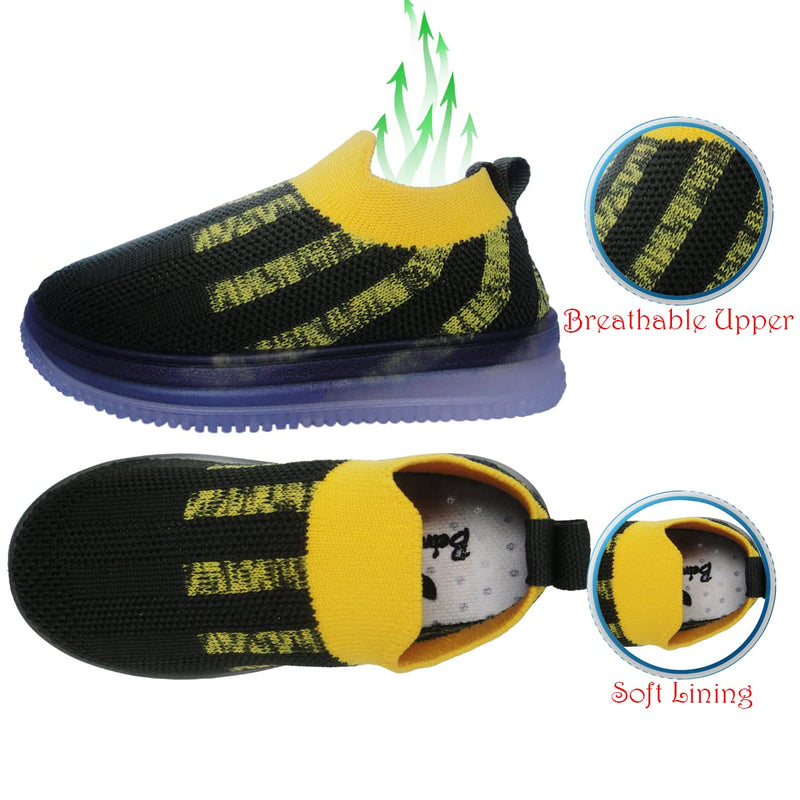 Kids Light Up Pull On Shoes Toddler Girls Boys Breathable Led Flashing Sneakers Running Shoes/Slip-on for Boys&Girls |Fashionable and Fun for Boys and Girls Black/Yellow