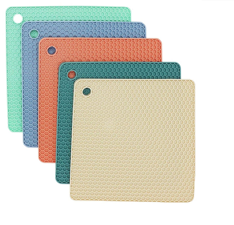 P-Plus International Silicone Trivets Mat for Dish Hot Pads for Counter Top,Pan and Pot Heat Resistant Hot Protector (Square_B Pack of 5 Random)