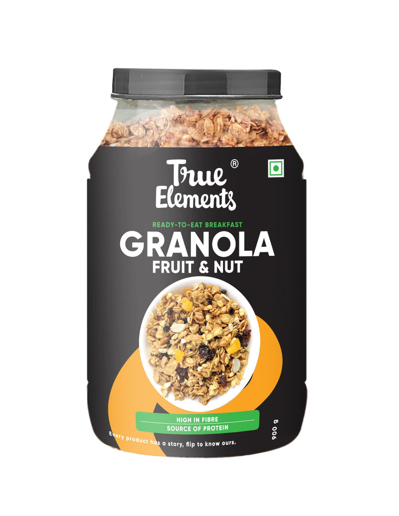 True Elements Fruit and Nut Granola 900g - Granola Fruit and Nuts | Granola For Breakfast | Fiber Rich Granola | Fruit and Nut Breakfast | Healthy Mixed Fruit Cereal