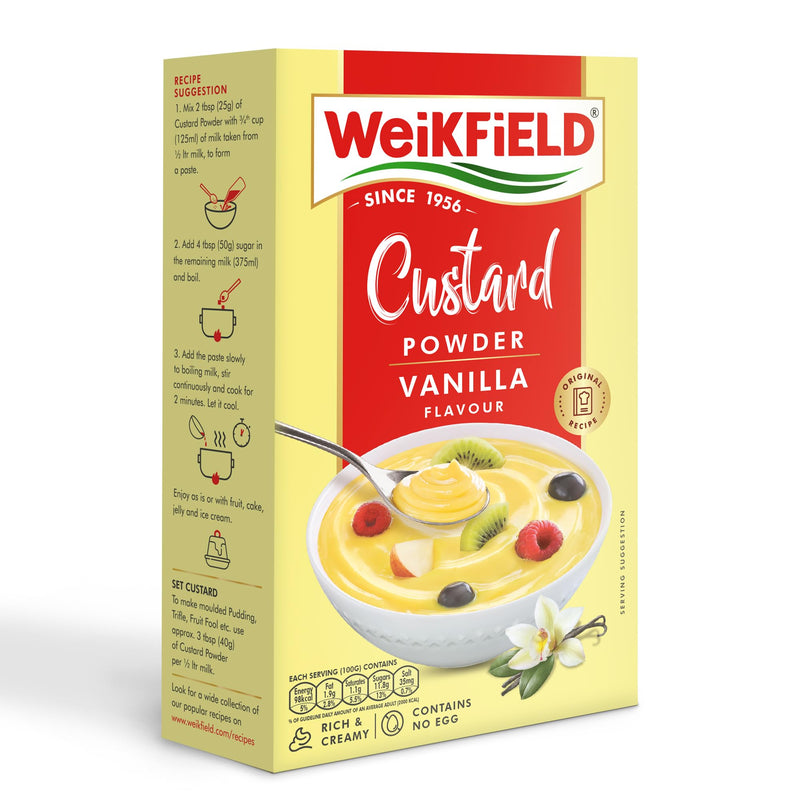 Weikfield Vanilla Custard Powder | Makes Smooth & Creamy Custard | Contains Quality Ingredients | Best for Fruit Salads & Puddings | 500g Carton