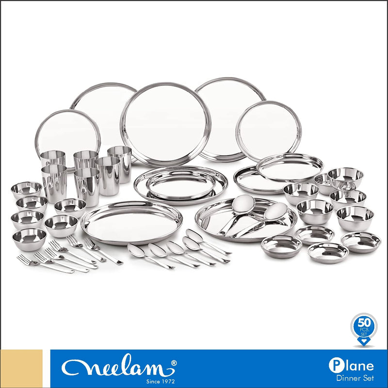 Neelam Stainless Steel Premium Dinner Set (Set of 50 Pcs)