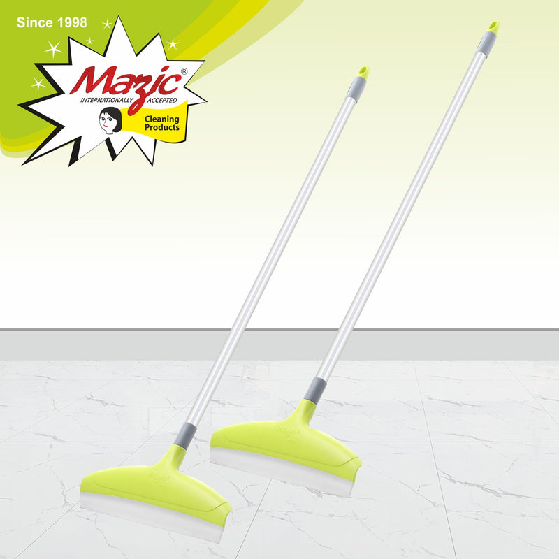 Mazic Squeegee Floor Cleaning Wiper Long Steel Handle with Wide Foam Lightweight for Multipurpose uses Cleaning, Water Swiping - Pack of 2, Yellow