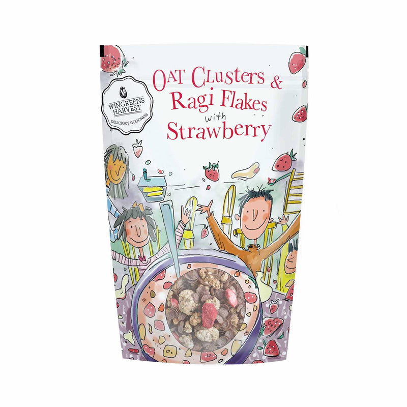 Wingreens Harvest Oats Clusters & Ragi Flakes with Strawberry| Oats, Flax Seeds, Granola| Breakfast Cereal| 350 g