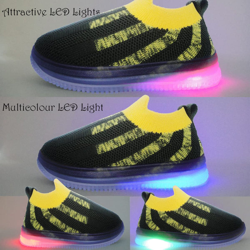 Kids Light Up Pull On Shoes Toddler Girls Boys Breathable Led Flashing Sneakers Running Shoes/Slip-on for Boys&Girls |Fashionable and Fun for Boys and Girls Black/Yellow