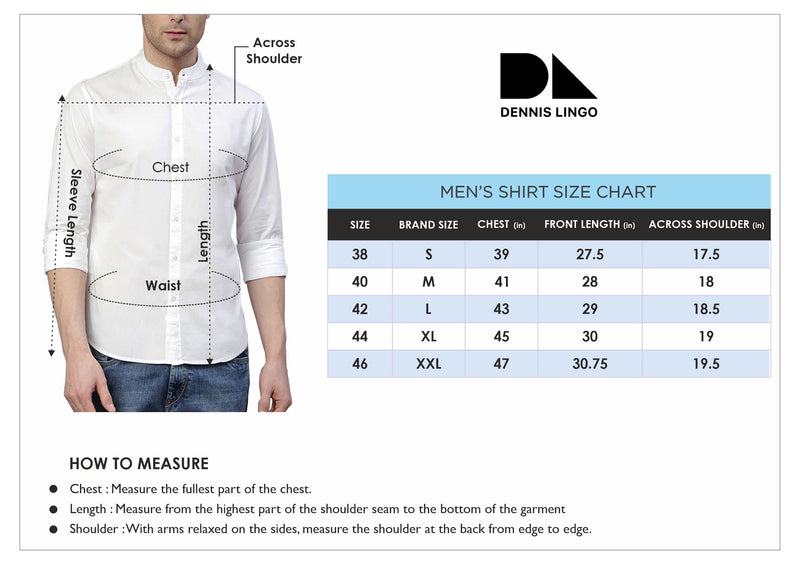 Dennis Lingo Men's Cotton Full Sleeves Cotton Denim Solid Casual Shirt with Mandarin Collar (Light Blue, L)