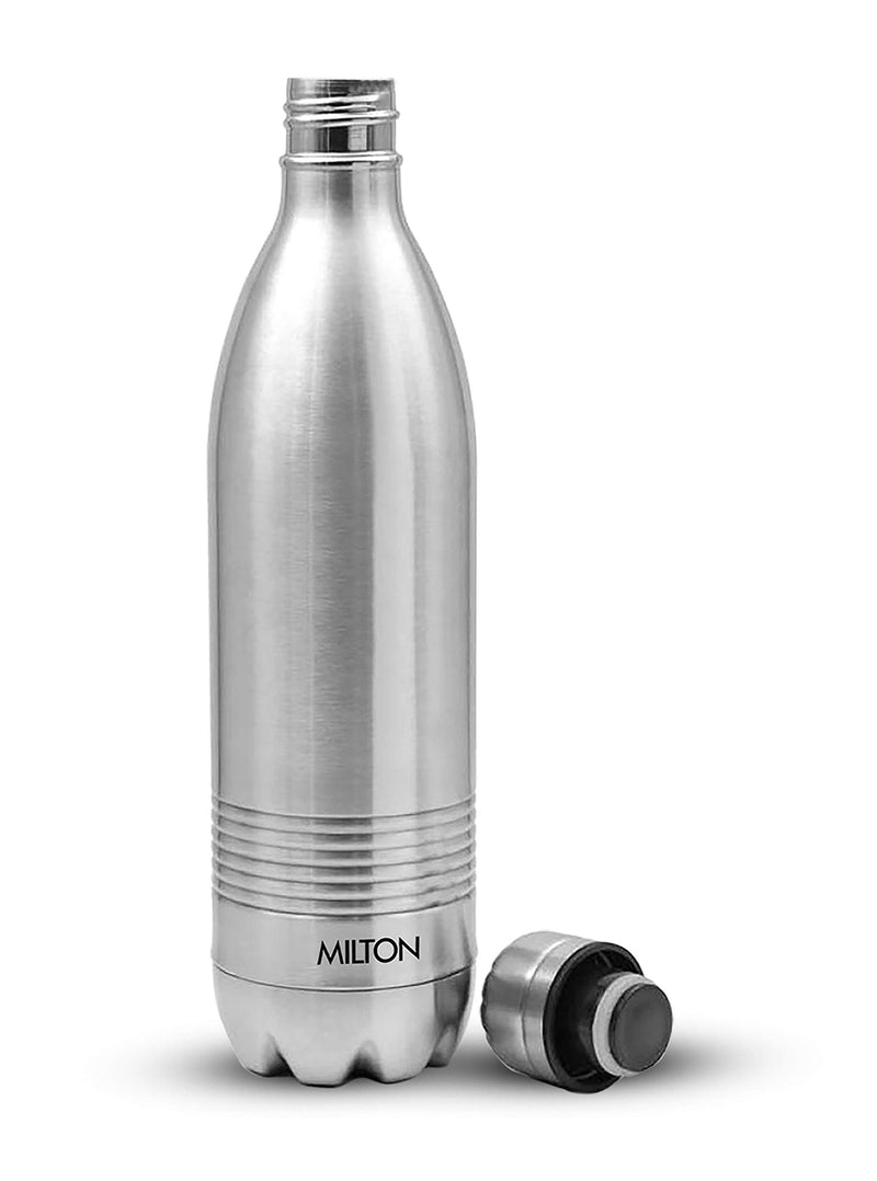 Milton Duo DLX 1000 Thermosteel 24 Hours Hot and Cold Water Bottle, 1 Piece, 1 Litre, Silver | Leak Proof | Office Bottle | Gym | Home | Kitchen | Hiking | Trekking | Travel Bottle