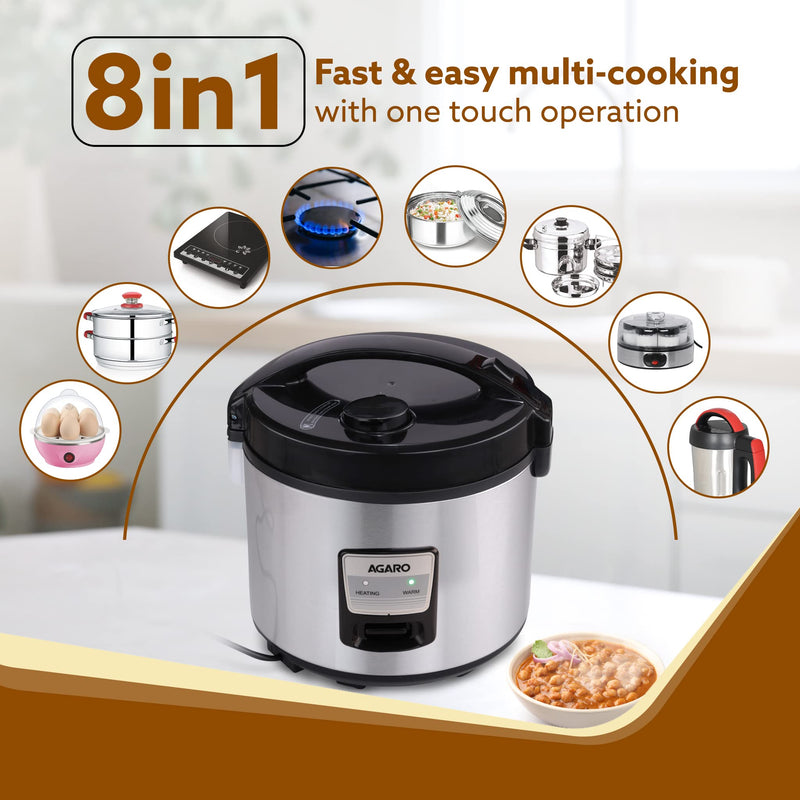 AGARO Regency Electric Rice Cooker, 5L Ceramic Coated Inner Bowl, Keep Warm Function, Silver & Black, 5 Liter