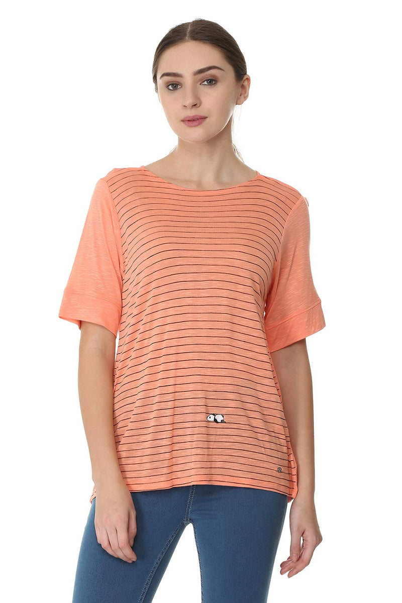 Allen Solly Women's Regular fit Top (AHCTMRGPM25478_Peach Small)