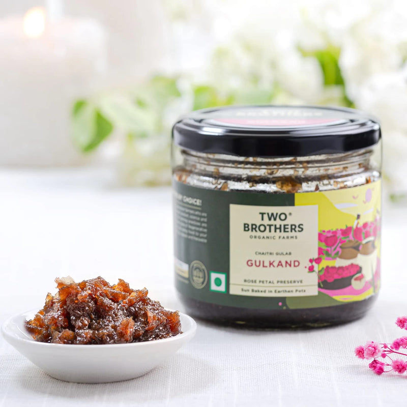 Two Brothers Organic Farms - Natural Gulkand | A Rose Petal Preserve | Sweetened Using Raw Honey | No Added Sugar | Rose Petal Jam (300G)