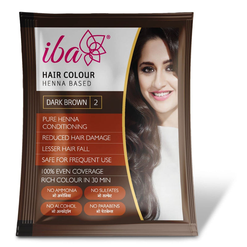 Iba Hair Colour - Dark Brown, 70g (Pack of 2) | 100% Pure Henna Based Powder Sachet | Naturally Coloured Hair & Long Lasting | Conditioning | Reduced Hair fall & Hair Damage | Shine & Nourish Hair | Paraben, Chemical, Ammonia & Sulphate Free Formula