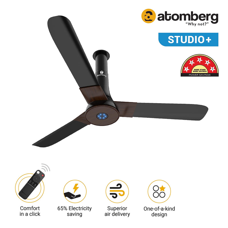 atomberg Studio+ 1200mm BLDC Motor 5 Star Rated Ceiling Fans for Home with Remote Control | Upto 65% Energy Saving High Speed Fan with LED Lights | 2+1 Year Warranty (Earth Brown)