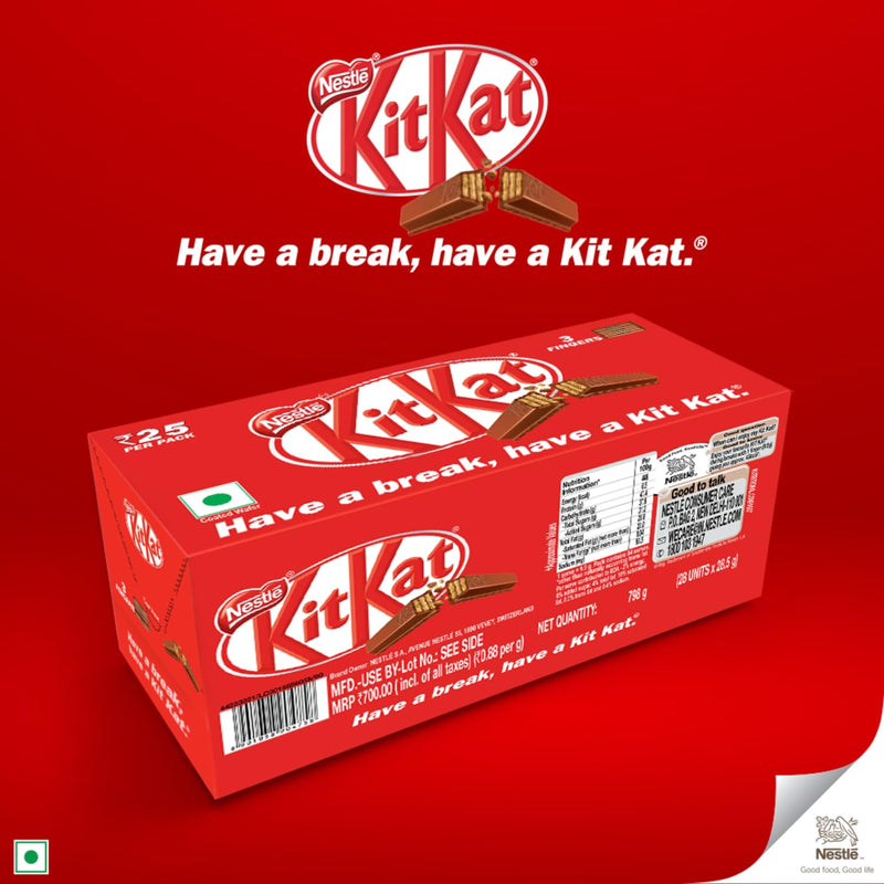 NESTLÉ KITKAT, 3 Finger Wafer Bar –28.5g, Pack of 28 Units , 798g