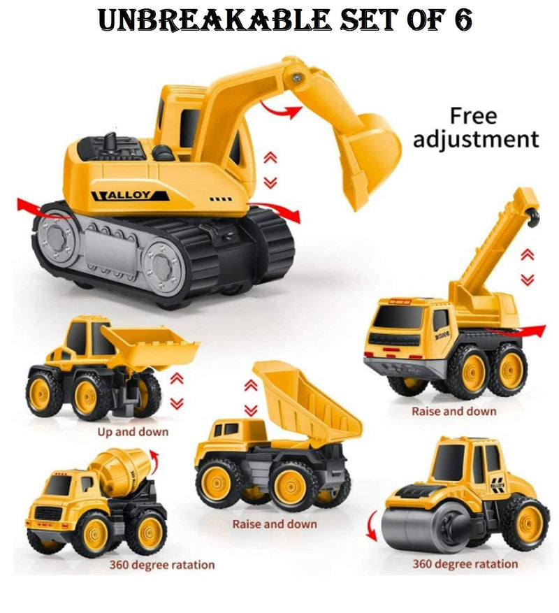 TEC TAVAKKAL Metal Team Car Unbreakable Engineering Automobile Construction Car Toys Set for Children Kids Crane Excavator Road Roller Forklift Mixer Truck Transporter Truck Machine Construction Toys.