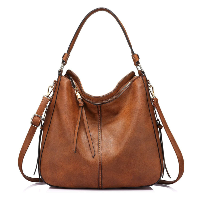 PESOMA Faux Leather Women Handbags Shoulder Hobo Bag Purse With Long Strap(Fits up to 12.9" Tablet/15.6") Purse (BROWN)