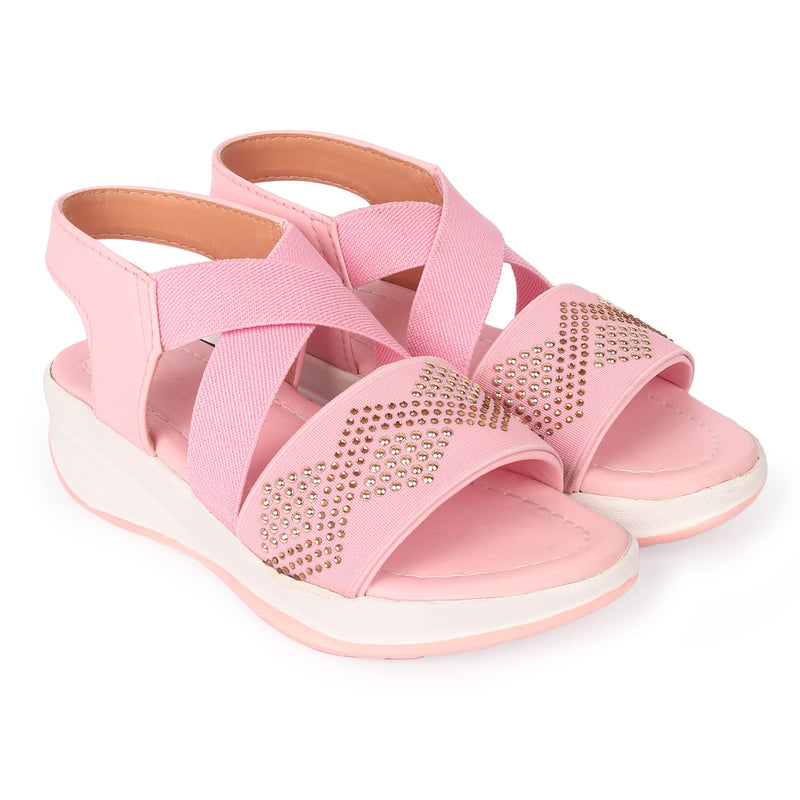 SIYA Freeplay Pink Stone embellished Sandals for Girls/Kids - 2-10 years