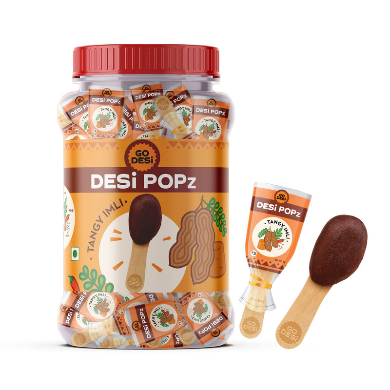 GO DESi Imli Pop Tamarind & Jaggery Candy | 100 Pieces | Tamarind & Jaggery Candy | Imli Candy | Lollipop | Digestive Candy