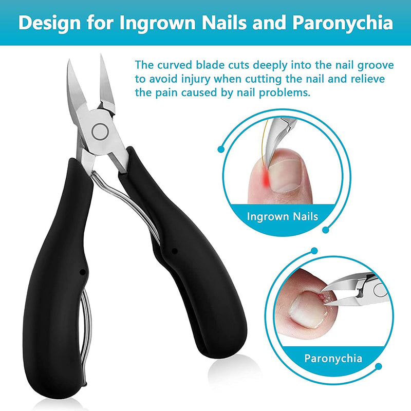 Skypearll Toe Nail Clipper, Professional Thick & Ingrown Toenail Correction Tool, Pedicure Clippers Toe Nail Cutter for Men & Women, Super Sharp Curved Blade Grooming Tool | Black |