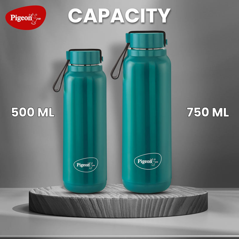 Pigeon by Stovekraft Radiant Insulated Stainless Steel Wide Mouth Bottle 600 ml Leak Proof, 24 hr Hot & Cold Thermos Flask (Blue)