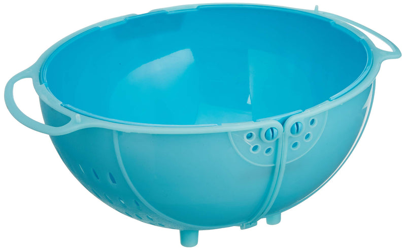 Amazon Brand - Solimo Plastic Drainer/Colander with lid (Blue), 26L x 21.5W x 25H centimeters