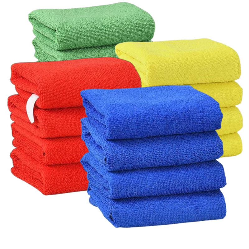 HOMEXCEL Microfiber Cleaning Cloth - 12 Pack (40cm x 40cm) - Kitchen Towels, Car Wash Cloth (Green, Blue, Yellow, Red).