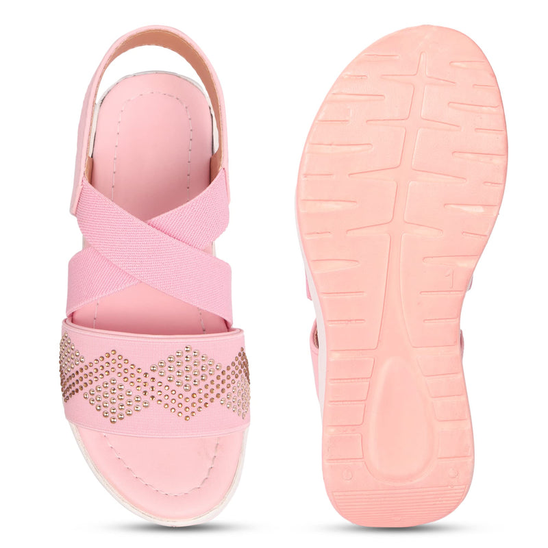 SIYA Freeplay Pink Stone embellished Sandals for Girls/Kids - 2-10 years