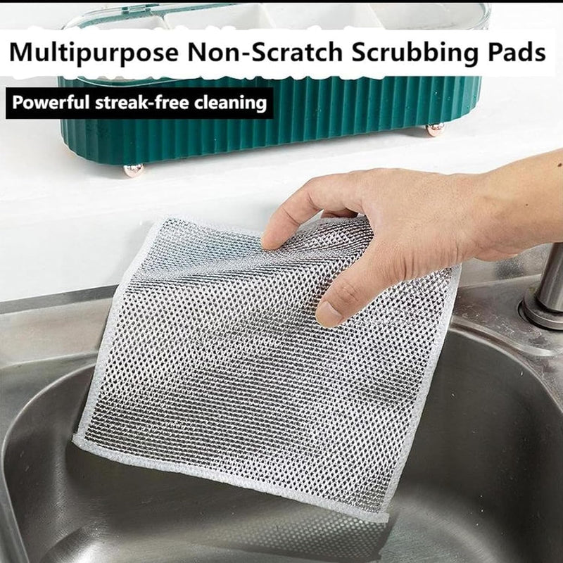 Living Casa Multipurpose Wire Dishwashing Rags for Wet and Dry, Stainless Steel Scrubber, Non-Scratch Wire Dishcloth for Washing Dishes, Sinks, Counters, Easy Rinsing, Machine Washable (Pack of 5)