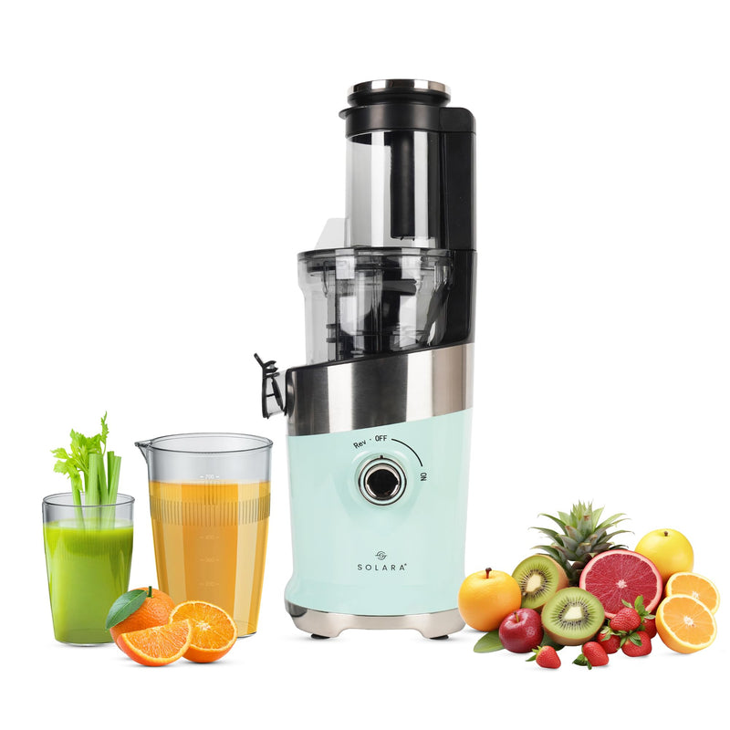 SOLARA Cold Press Vertical Slow Juicer, Easy Clean Slow Juicer Cold Pressed Juice Extractor, Slow Juicer for Fruits & Vegetables, 1 Speed + Reverse Function Masticating Juicer | Aqua