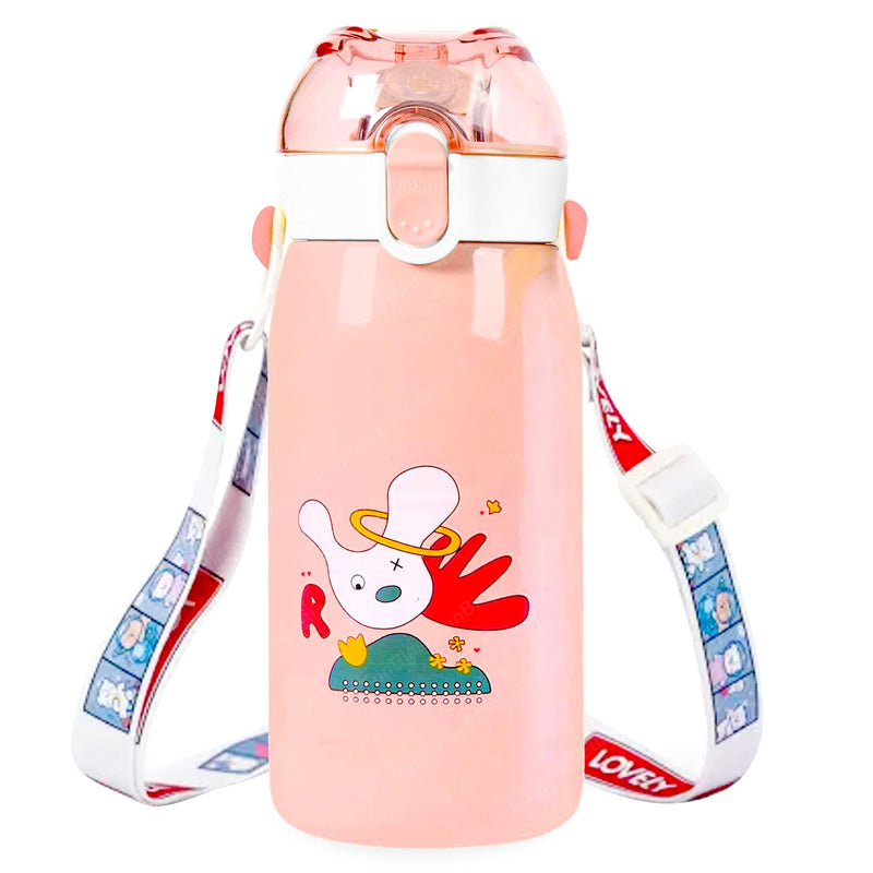 FunBlast Stainless Steel Water Bottle for Kids, Double Walled Vacuum Insulated, Cartoon Design Hot and Cold – Thermos Flask with Straw (530 Ml)