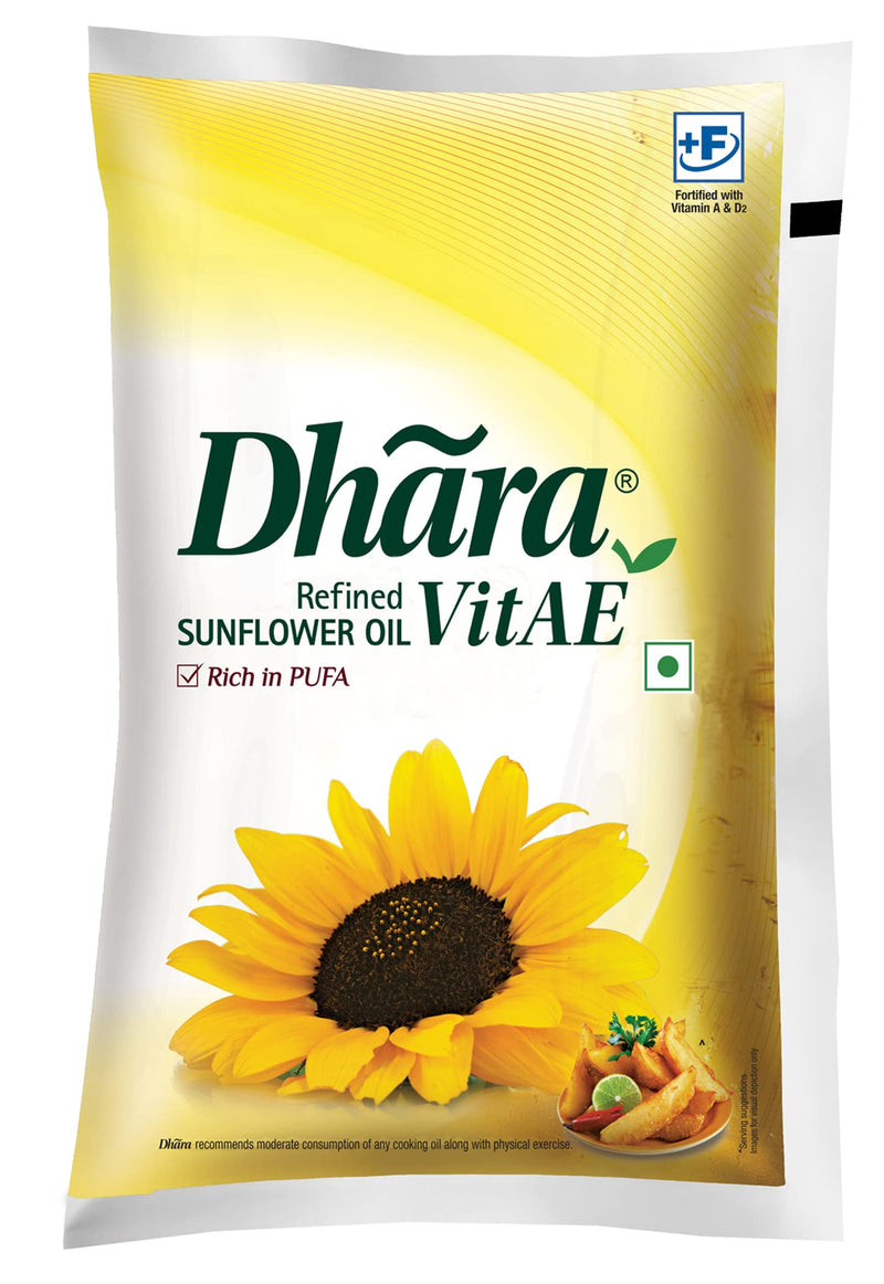 Dhara Refined Sunflower Oil Pouch, 1L